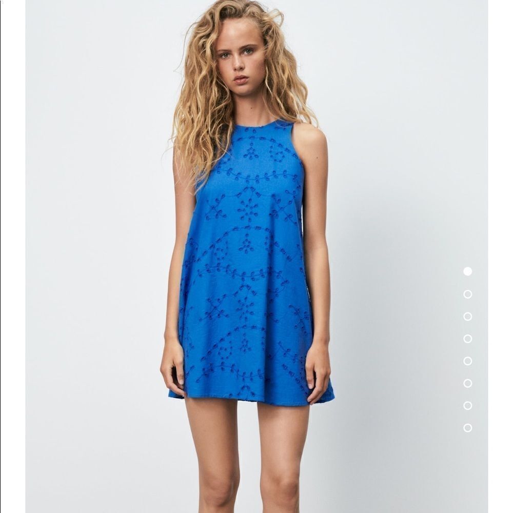 Zara open work embroidered mini shift dress